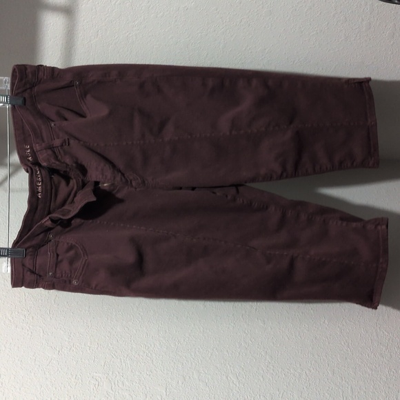 American Eagle High Rise Burgundy Capris Sz 14 Berry Maroon Cropped Capri - Picture 4 of 7